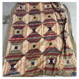 Hand-Stitched Patchwork Log Cabin Quilt