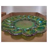 Green Iridescent Glass Deviled Egg Tray