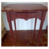 Red Wood Side Table With Single Drawer