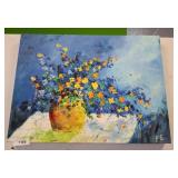 Floral Still Life Painting on Canvas, Signed 
