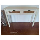 White Console Table With Two Rattan-Front Drawers