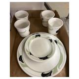White Ceramic Dishware with Black and Green Accent