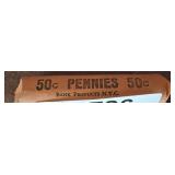 Wrapped wheat Roll of 50 Cents Pennies