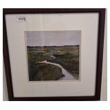 Framed Landscape Artwork in Beaded Wood Frame