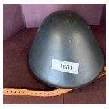 Steel Helmet With Leather Liner and Chinstrap