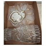 Cut Glass Items with Silver-Tone Apple-Shaped Dish