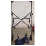 Walker and Pair of Blue Metal Jack Stands