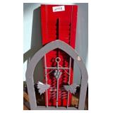 Red Wood Shutter and Decorative Metal Arch