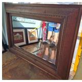 Carved Wood Framed Mirror With Beveled Glass along