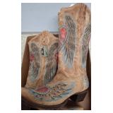 Tan Leather Boots With Embroidered Wing Design