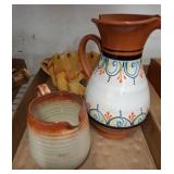 Hand-Painted Ceramic Pitchers and Bowl