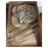 Decorative Plaques and Clear Glass Bottles