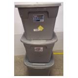 Stacked Gray Plastic Storage Totes with Lids