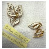 Trifari Gold-Tone and Enamel Brooch and Earrings