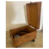 Wooden Box with Handle and Contents