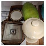 Decorative Items Lot: Canister, Vase, Frames