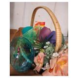 Wicker Basket with Plastic Cups and Faux Florals