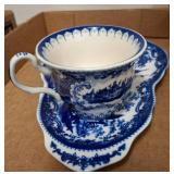 Blue Transferware Teacup and Saucer Set