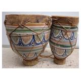 Painted Ceramic Bongo Drums with Rope