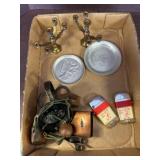 Vintage Boxed Lot with Brass, Pewter, and Lighters