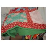 Patchwork Quilt with Red and Green Fabrics