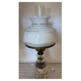 Milk Glass Electric Lamp With Crystal Accents