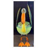 Painted Metal Pelican Figurine with Movable Wings