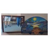 Wood-Framed Mirror and Painted Decorative Fan