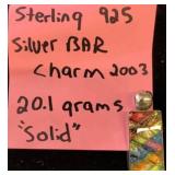 Sterling Silver 925 Bar Charm With Dichroic Glass