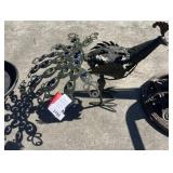 Metal Peacock Sculpture with Blue Accents