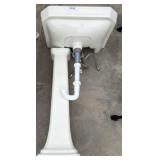White Ceramic Pedestal Sink with Bronze Faucet