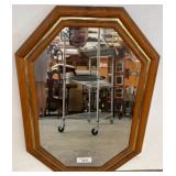 Octagonal Wood-Framed Mirror with Brass Inlay