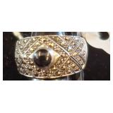 Sterling Silver Marcasite Band Ring, Black Onyx