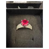 Sterling Silver Ring with Red Gemstone, Size 8