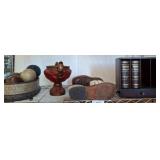 Decorative Bowl, Orbs, and Tony Lama Cowboy Boots