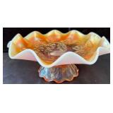 Carnival Glass Peach Opal Bowl, Dugan Dogwood