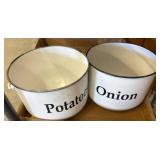 White Metal Storage Buckets with Lettering