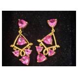 14K Gold Technibond Drop Earrings with Pink Stones