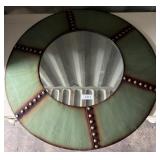 Round Mirror with Green Metal Studded Frame