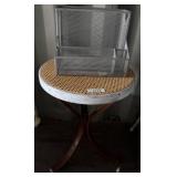 Round Accent Table with Cane Top and Metal Rim
