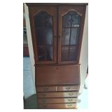 Wood Secretary Hutch with Glass Doors