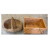 Two Woven Baskets, Rectangular and Round Designs