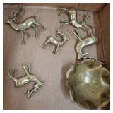 Brass Deer Figurines and Small Brass Bowl