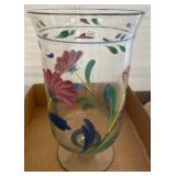 Hand-Painted Glass Vase with Floral Design