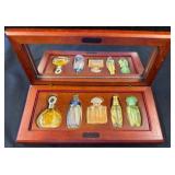 Wooden Case With Miniature Perfume Bottles