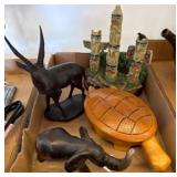 Sculptures: Totem, Animals, and Wood Bowl