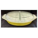 Pyrex Yellow Divided Dish with Glass Lid