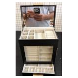 Black Jewelry Box With Mirror and Pull-Out Storage