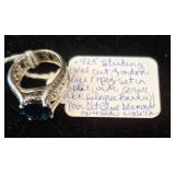 .925 Oval-Cut Blue Topaz Ring with Scrollwork