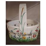 Hand-Painted Ceramic Basket with Floral Designs
